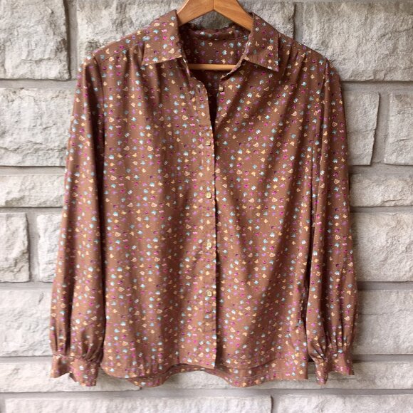 Vintage Chestnut Brown Floral Print Button Down - Picture 3 of 5